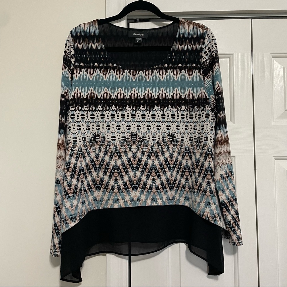 Karen Kane Scoop Neck Tunic Teal Black White Size XL